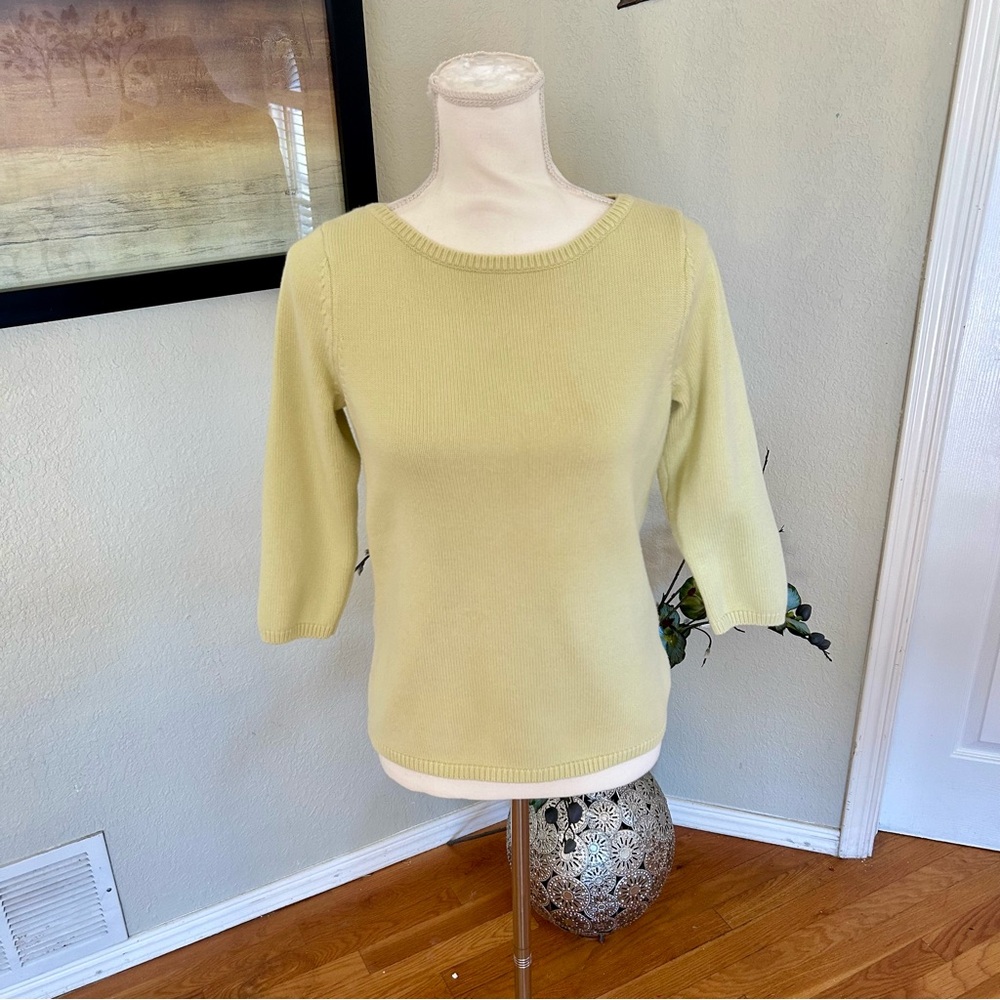Talbots Pastel Yellow 3/4 Sleeve Crewneck Sweater Women’s Petite Small